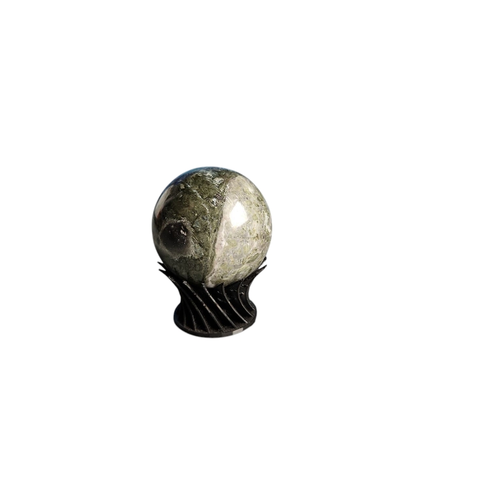 Polished Crinoid Fossil Marble Crystal Sphere Cream Black Mineral Accent